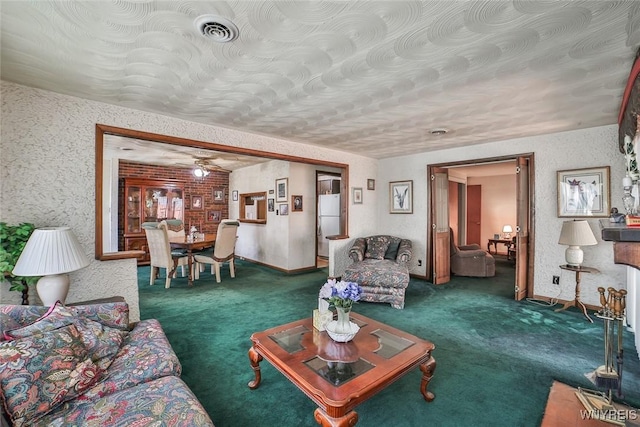 664 Upper Mountain Rd, Lewiston, NY 14092 - carpeted living room featuring a ceiling fan