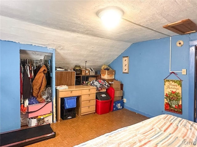 9067 Main St, Brookfield, NY 13418 - bedroom with lofted ceiling, a textured ceiling, and a closet