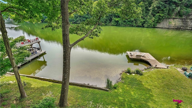 8567 Glen Rd, Rushford, NY 14777 - dock area with a water view and a yard