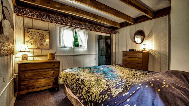 8567 Glen Rd, Rushford, NY 14777 - bedroom with carpet floors and beam ceiling