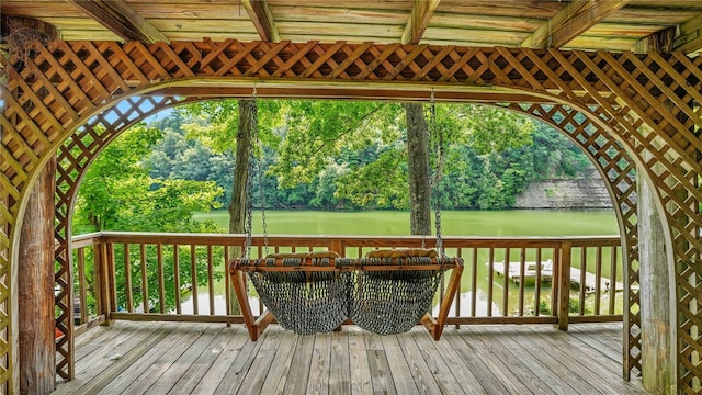 8567 Glen Rd, Rushford, NY 14777 - deck with a water view and view of wooded area