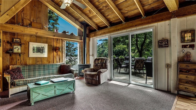 8567 Glen Rd, Rushford, NY 14777 - sunroom / solarium featuring a wood stove