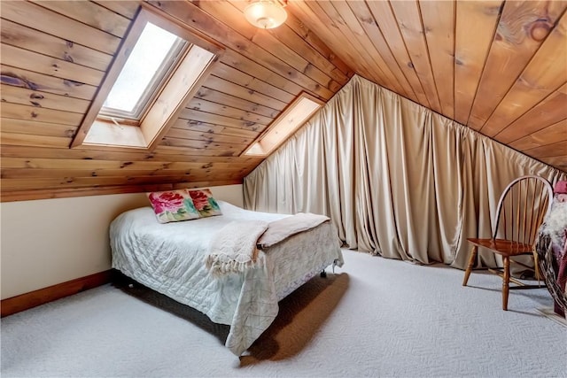 38 E Ave, Murray, NY 14470 - bedroom featuring a skylight, lofted ceiling, wood ceiling, and carpet floors