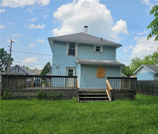 420 Schuyler Ave, Southport, NY 14904 - rear view of property with a wooden deck, a chimney, and a shingled roof