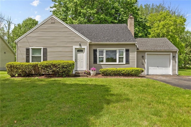 1617 Five Mile Line Rd, Penfield, NY 14526 - view of front of home featuring a garage, driveway, a chimney, a front lawn, and entry steps
