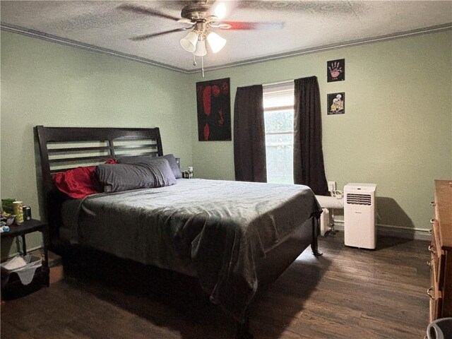 15 Water St, Worcester, NY 12197 - bedroom with dark wood-type flooring, ornamental molding, a ceiling fan, and a textured ceiling
