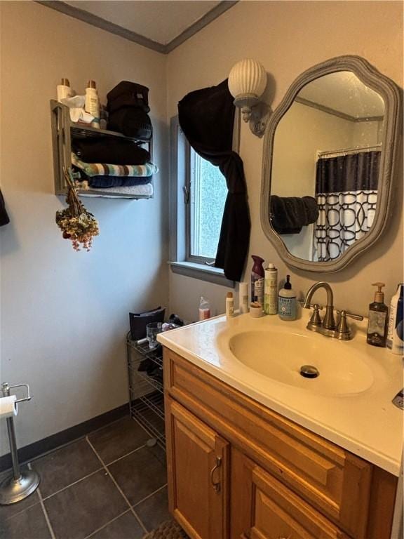 15 Water St, Worcester, NY 12197 - full bathroom featuring vanity, crown molding, and tile patterned floors