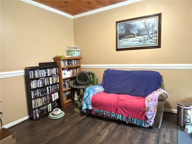 15 Water St, Worcester, NY 12197 - living area featuring wood finished floors, ornamental molding, and wooden ceiling