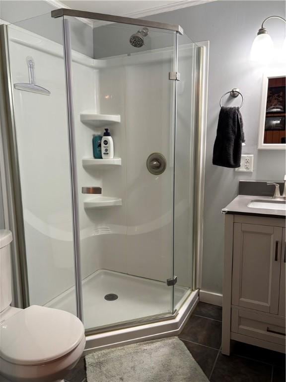 15 Water St, Worcester, NY 12197 - bathroom with a stall shower, vanity, and tile patterned flooring