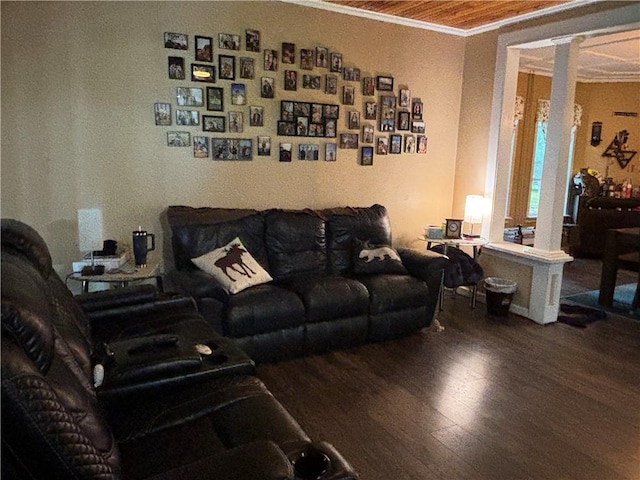15 Water St, Worcester, NY 12197 - living room featuring ornate columns, crown molding, and wood finished floors