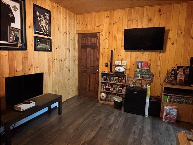 15 Water St, Worcester, NY 12197 - living area with wooden walls, dark wood-style floors, and wooden ceiling