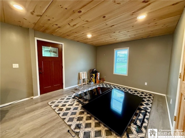 918 Crown St, Olean-City, NY 14760 - entryway with wood finished floors, recessed lighting, and wood ceiling