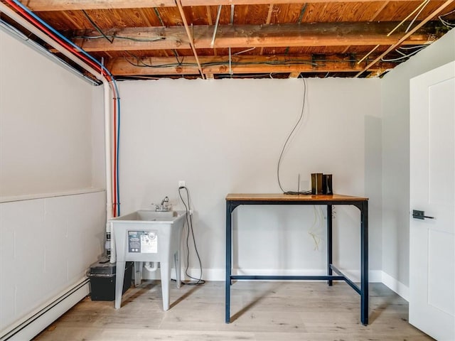 1333 Wayneport Rd, Macedon, NY 14502 - unfinished basement with a baseboard radiator and wood finished floors