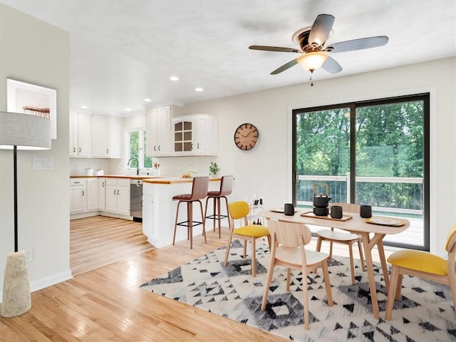 1333 Wayneport Rd, Macedon, NY 14502 - dining space with light wood-style flooring, recessed lighting, and a ceiling fan