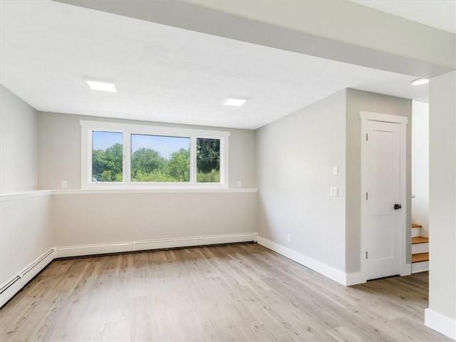 1333 Wayneport Rd, Macedon, NY 14502 - empty room featuring light wood-style floors, a baseboard heating unit, and stairway