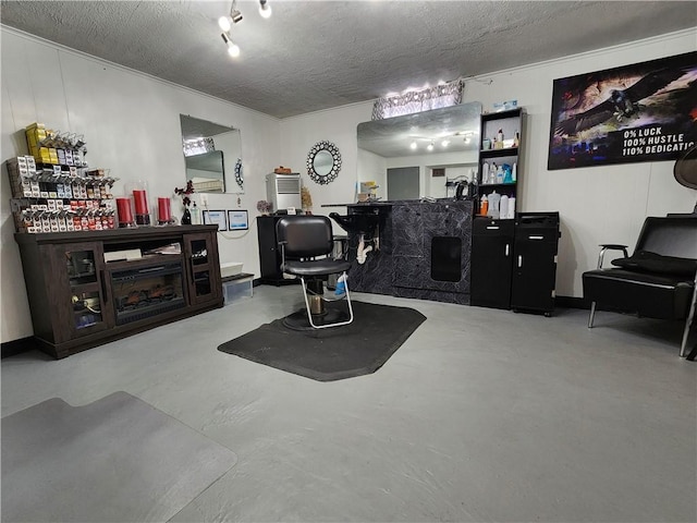 8637 State Route 415, Campbell, NY 14821 - living area featuring finished concrete floors and a textured ceiling