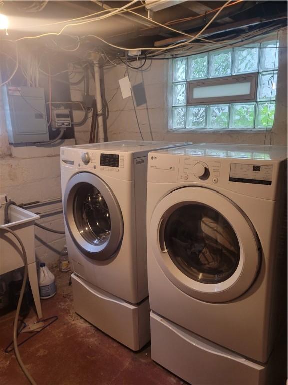 235 Congress Ave, Rochester, NY 14611 - laundry area featuring independent washer and dryer and electric panel