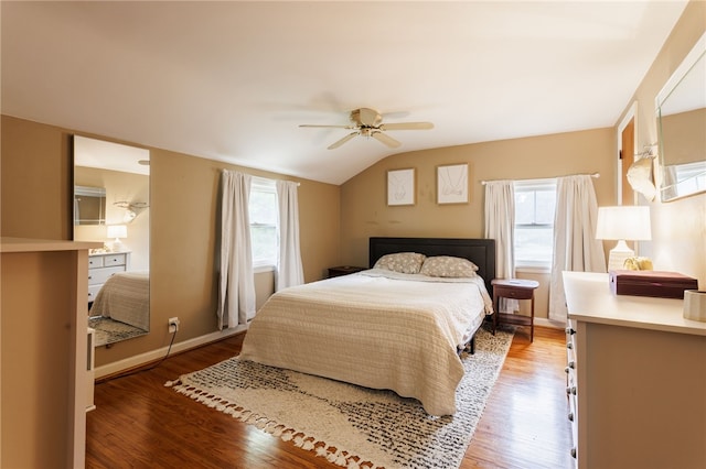 3389 Culver Rd, Irondequoit, NY 14622 - bedroom featuring wood finished floors, vaulted ceiling, and a ceiling fan