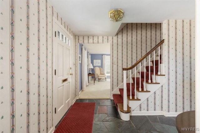 117 Halwill Dr, Amherst, NY 14226 - entryway with wallpapered walls and stairway