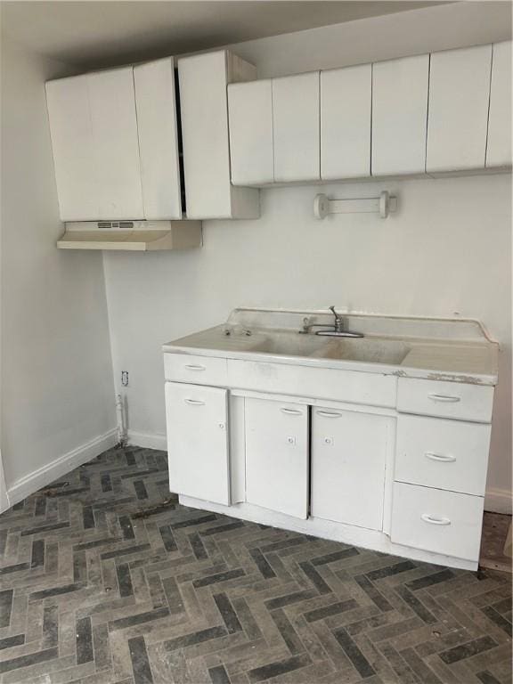 409 Glenwood Ave, Rochester, NY 14613 - kitchen featuring under cabinet range hood, white cabinets, and light countertops