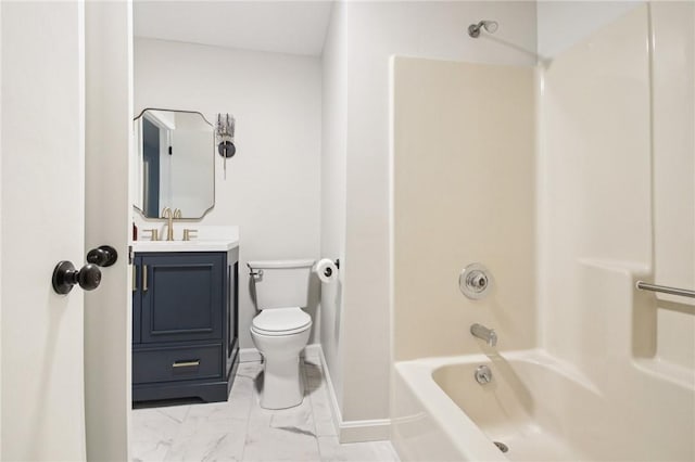 1A Salmon Run, Parma, NY 14468 - full bathroom featuring vanity,  shower combination, and marble look tile flooring