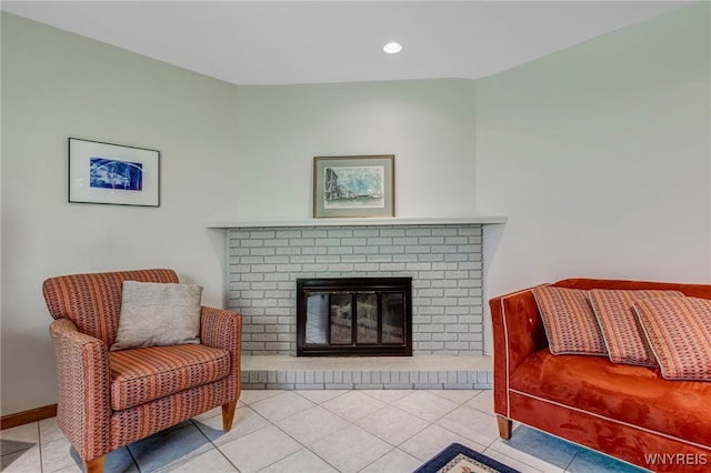172 Shetland Dr, Amherst, NY 14221 - living area with a brick fireplace, tile patterned floors, and recessed lighting