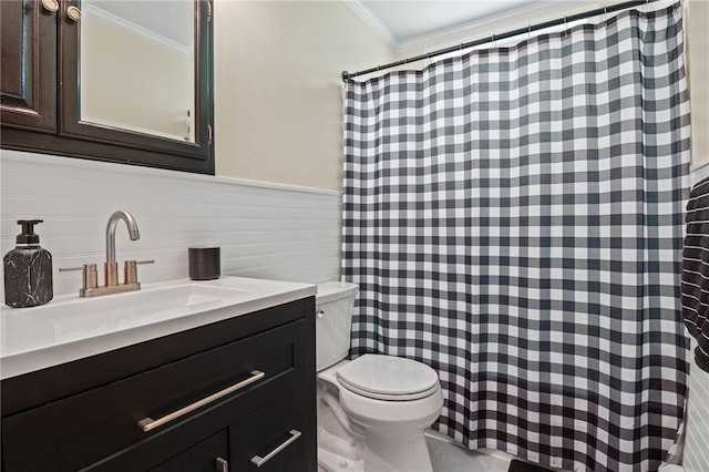 1372 Canandaigua Rd, Macedon, NY 14502 - full bath with crown molding, vanity, a wainscoted wall, and a shower with curtain