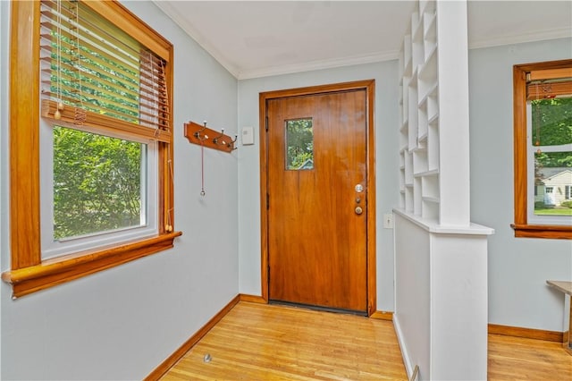 225 Dorking Rd, Brighton, NY 14610 - doorway to outside featuring light wood-style flooring and ornamental molding