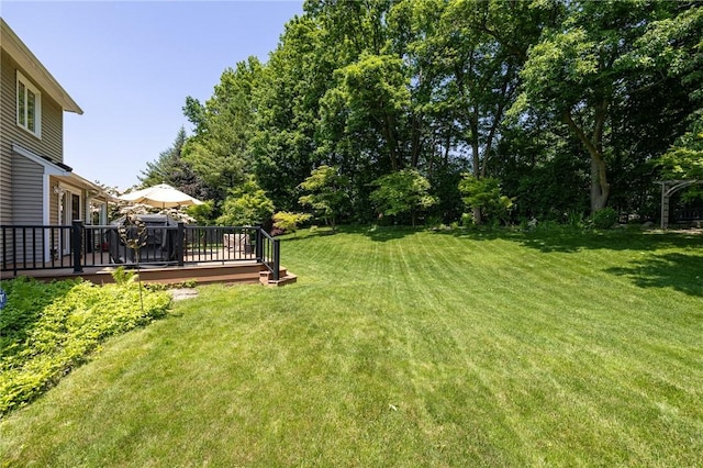 100 Broadmoor Trl, Perinton, NY 14450 - view of grassy yard featuring a wooden deck