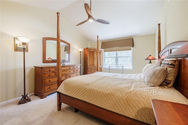 100 Broadmoor Trl, Perinton, NY 14450 - bedroom featuring light colored carpet, lofted ceiling, and ceiling fan