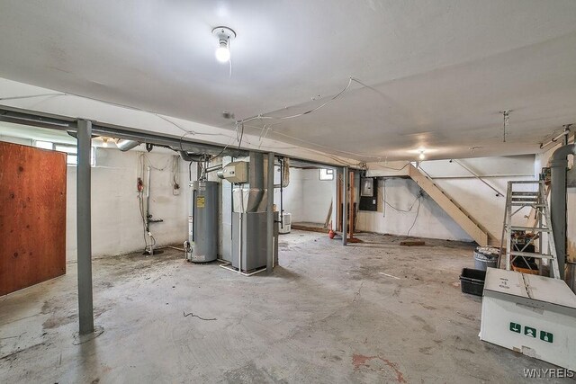 331 S Shore Blvd, Lackawanna, NY 14218 - basement with gas water heater, heating unit, and electric panel