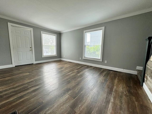 207 Morrow St, Elmira-City, NY 14904 - entrance foyer with crown molding, plenty of natural light, and dark wood finished floors