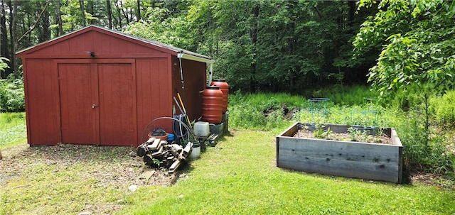 527 Harper Rd, Harpersfield, NY 13786 - view of shed with a garden and a wooded view