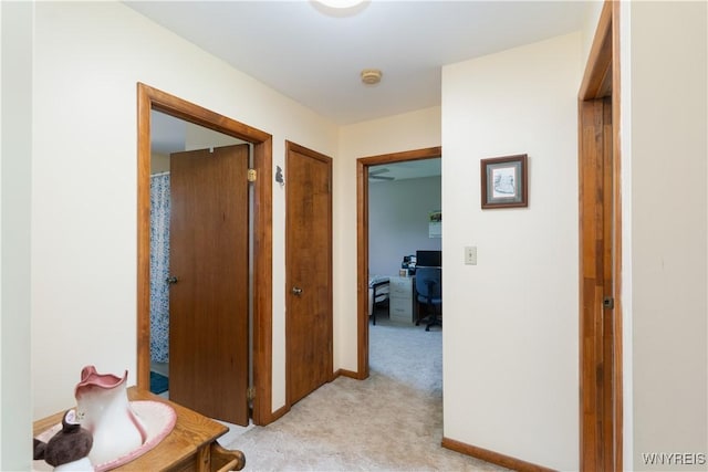 7727 Dewitt Rd, Pike, NY 14024 - corridor featuring light carpet and an office area