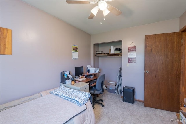 7727 Dewitt Rd, Pike, NY 14024 - bedroom featuring light carpet, a desk, and a ceiling fan