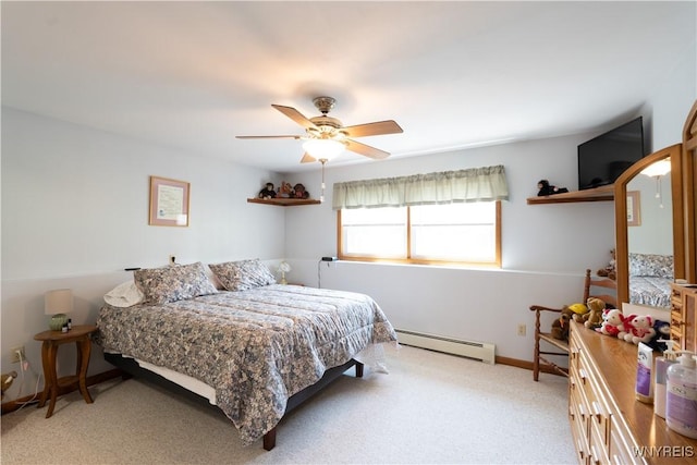 7727 Dewitt Rd, Pike, NY 14024 - bedroom with a baseboard heating unit, carpet, and a ceiling fan