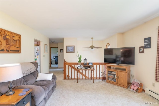 7727 Dewitt Rd, Pike, NY 14024 - carpeted living area featuring baseboard heating and a ceiling fan