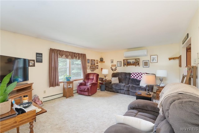 7727 Dewitt Rd, Pike, NY 14024 - carpeted living area featuring an AC wall unit and baseboard heating