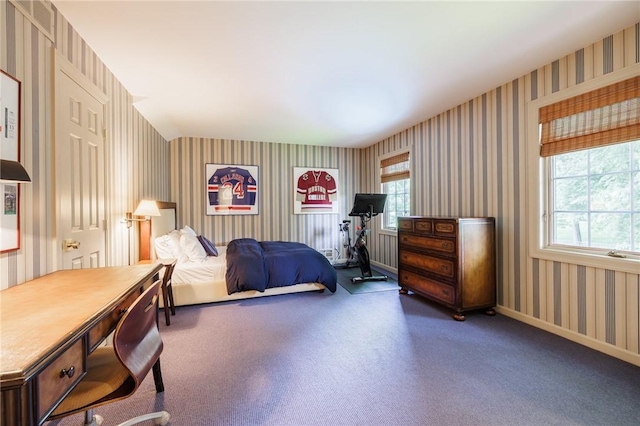 7974 Oak Brook Cir, Pittsford, NY 14534 - carpeted bedroom with wallpapered walls and multiple windows