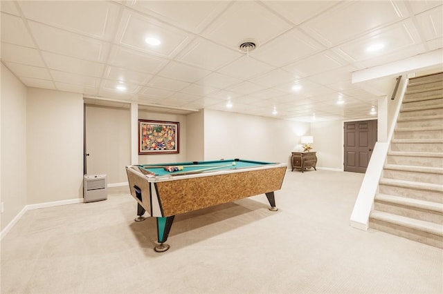 7974 Oak Brook Cir, Pittsford, NY 14534 - recreation room featuring light colored carpet, billiards, and recessed lighting