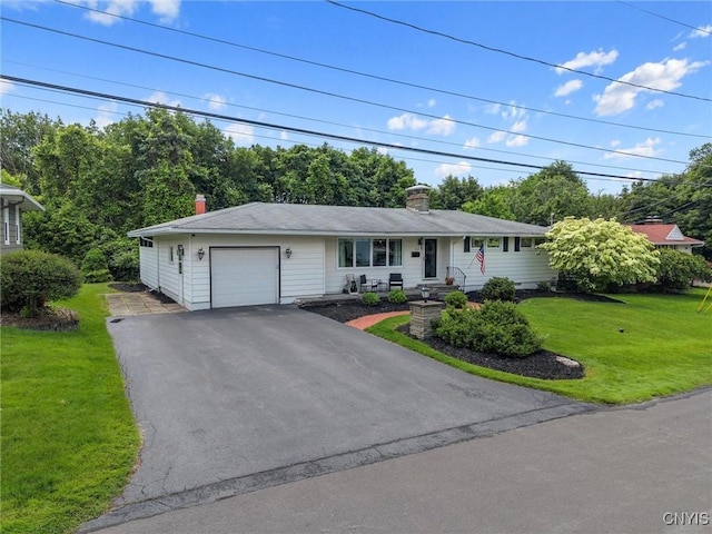 125 Huntshill Rd, Geddes, NY 13209 - single story home with an attached garage, a chimney, asphalt driveway, and a front yard