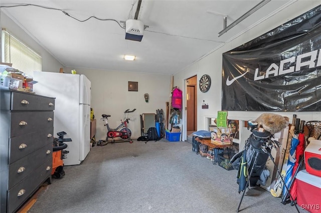 125 Huntshill Rd, Geddes, NY 13209 - garage featuring a garage door opener and freestanding refrigerator