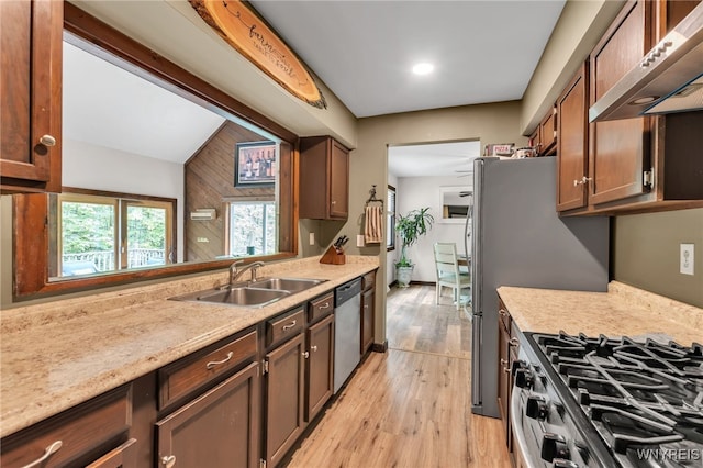 28 Woodstock Rd, Concord, NY 14069 - kitchen with ventilation hood, stainless steel dishwasher, light wood finished floors, and light countertops