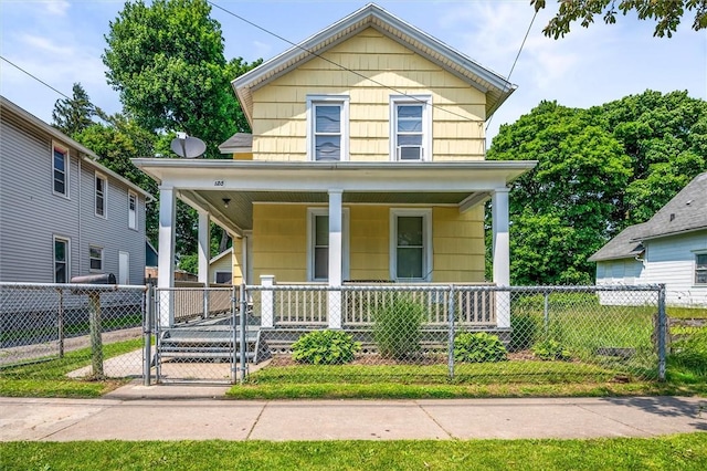 128 Clifford Ave, Rochester, NY 14621 - view of front of house featuring covered porch, a gate, and a fenced front yard