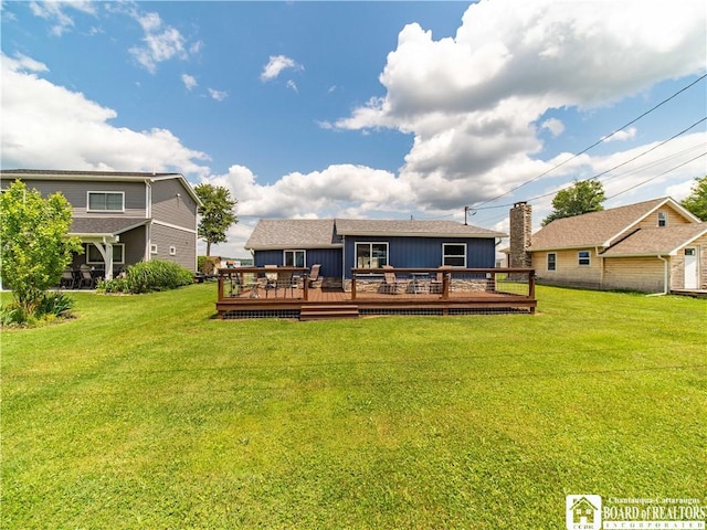 2389 Lakeside Dr, Busti, NY 14710 - rear view of property with a deck and a lawn