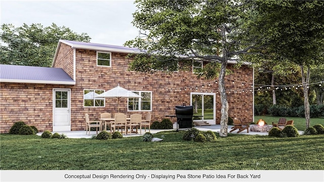 16 Aquarius Ln, Greece, NY 14612 - rear view of house with a patio area, a yard, and a fire pit