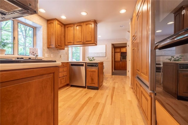 115 Crandon Way, Brighton, NY 14618 - kitchen featuring dishwasher, healthy amount of natural light, brown cabinets, light wood finished floors, and recessed lighting