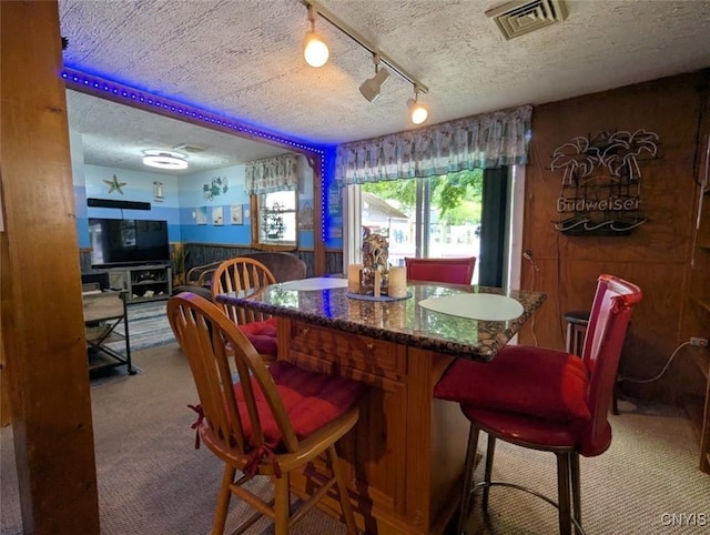 2008 Main St, Vienna, NY 13157 - carpeted dining room featuring a textured ceiling and track lighting