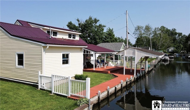 2411 Lakeside Dr, Busti, NY 14710 - dock featuring a deck with water view and a yard