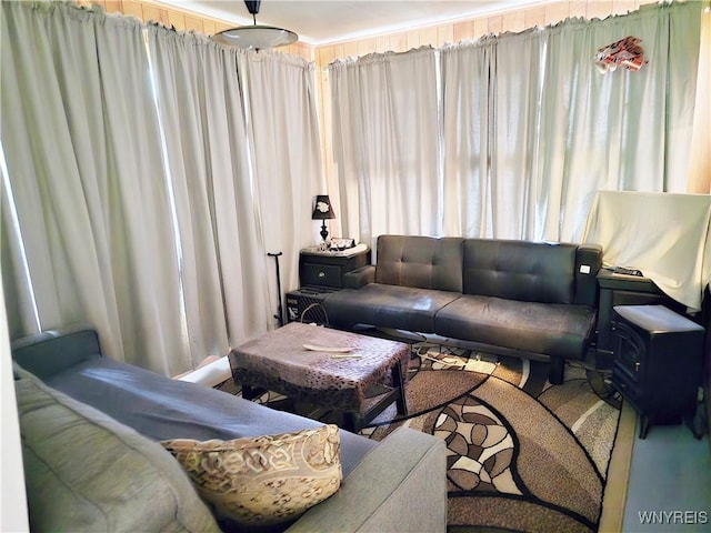 911 Shoreham St, Carlton, NY 14571 - living area featuring a wood stove